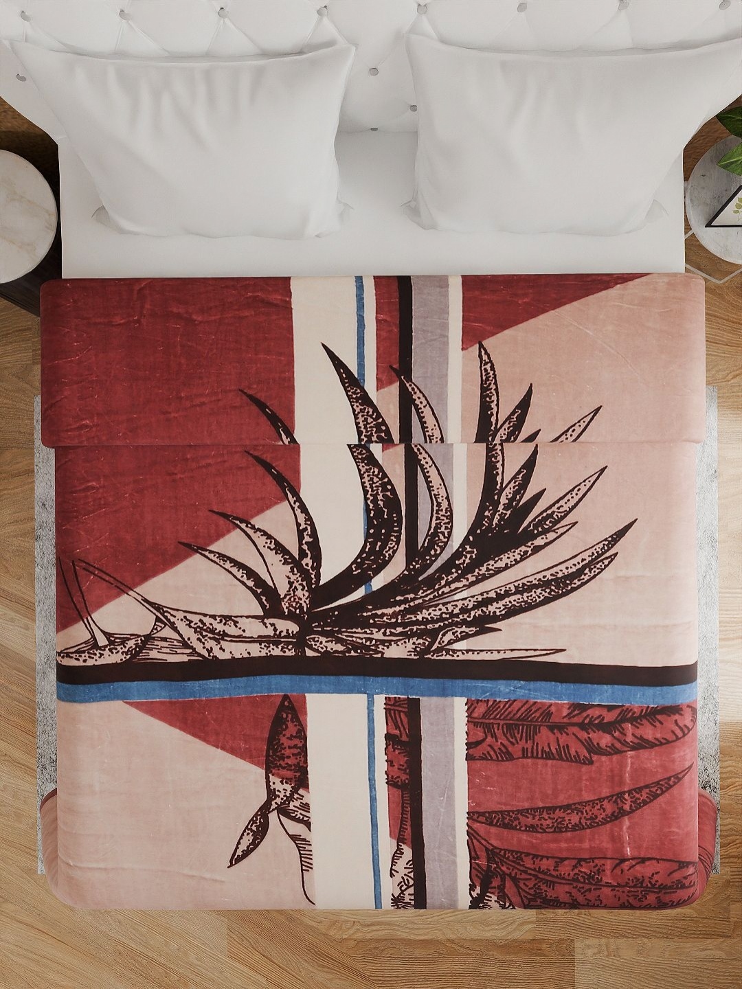 

Aura Red & Blue Floral Mink Heavy Winter Double Bed Blanket
