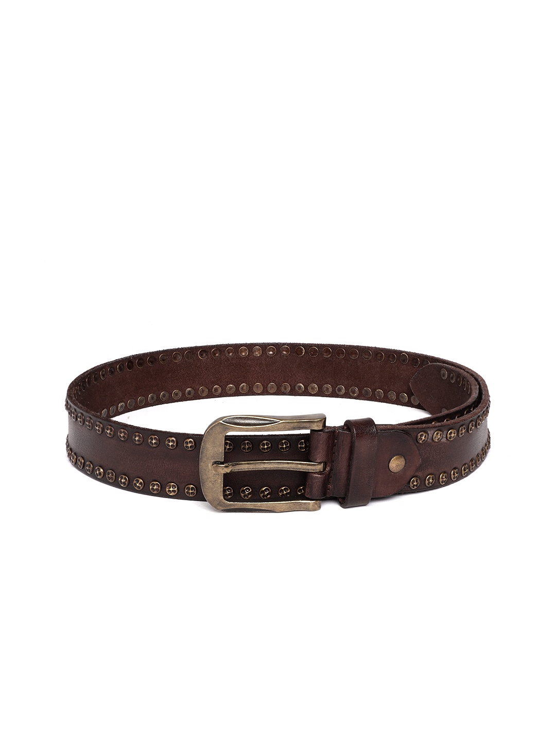 

ART N VINTAGE Men Embellished Leather Belt, Brown