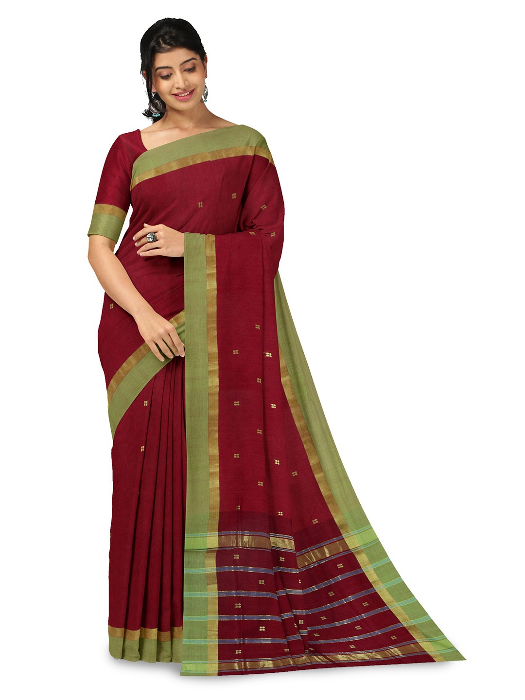 

APCO Woven Design Zari Pure Cotton Saree, Red