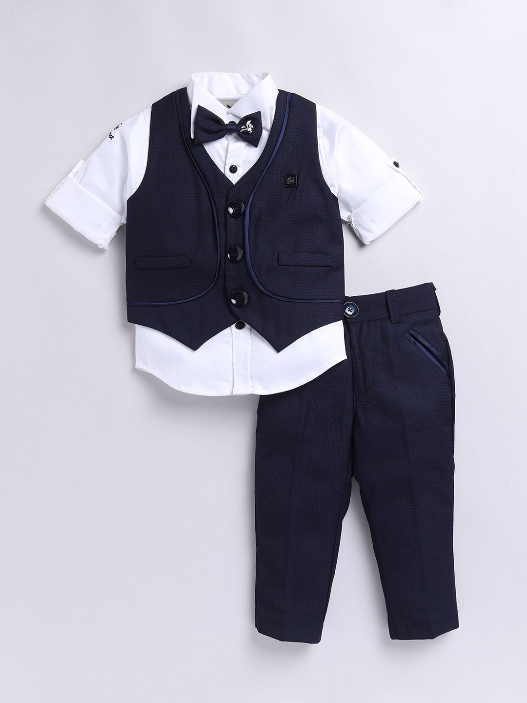 

Little Collars Kids Waistcoat Shirt Pant Bow Suit Set, Blue