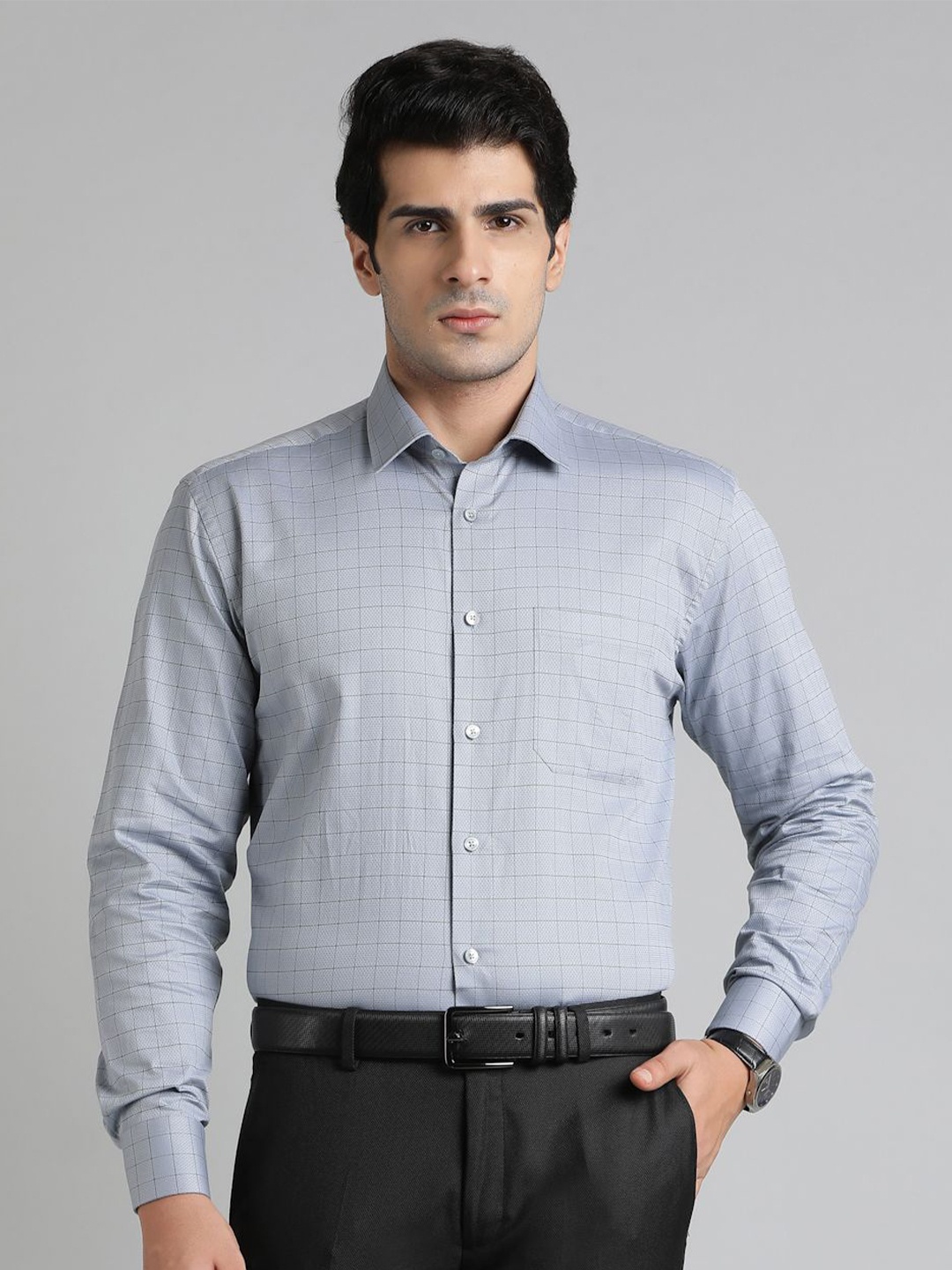 

JADE BLUE Men Opaque Checked Formal Shirt, Grey