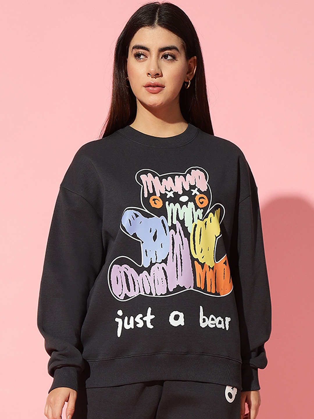 

GRIFFEL Women Graphic Printed Sweatshirt, Charcoal