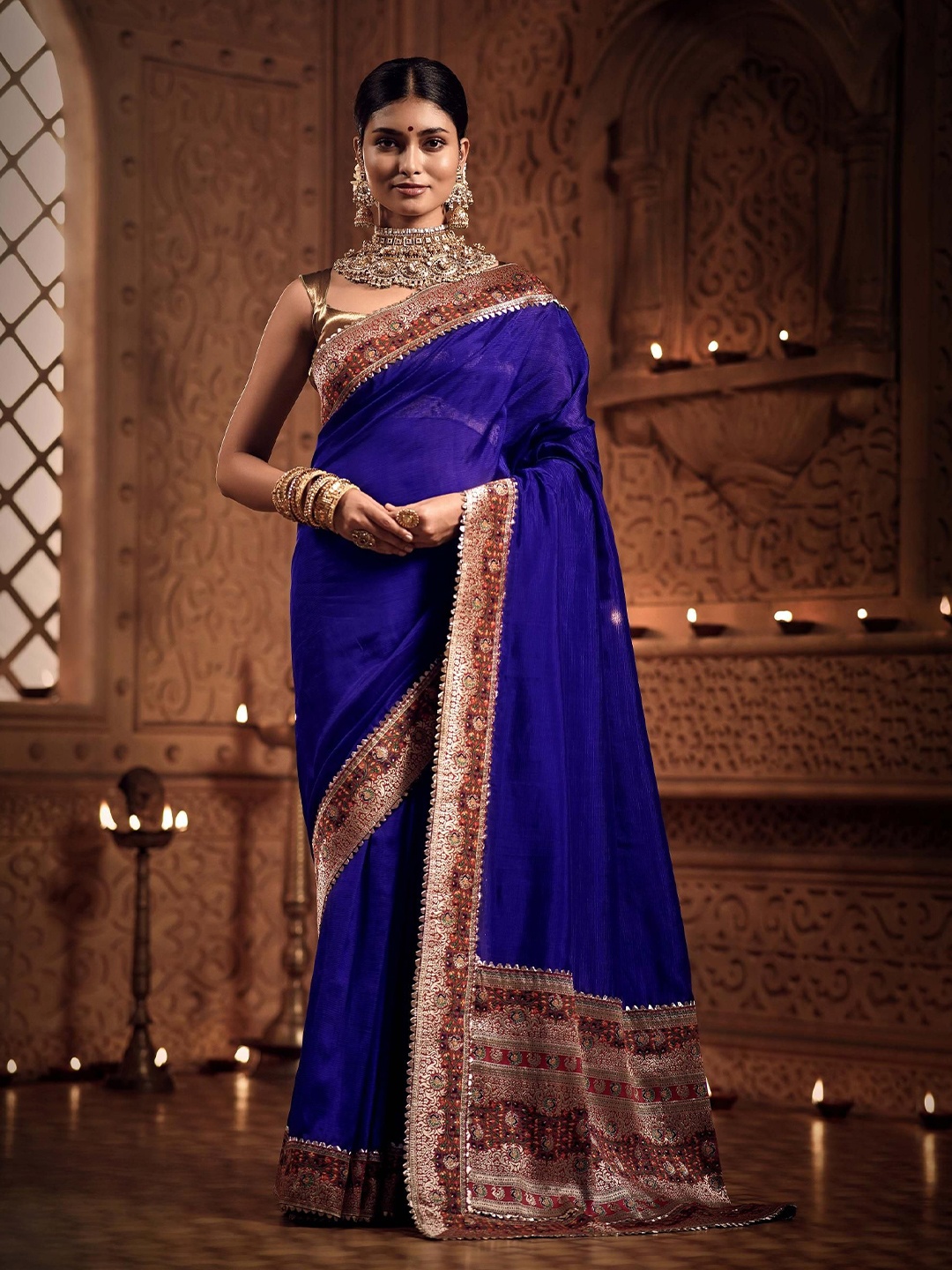 

House of Deepthi Zari Mangalagiri Saree, Blue