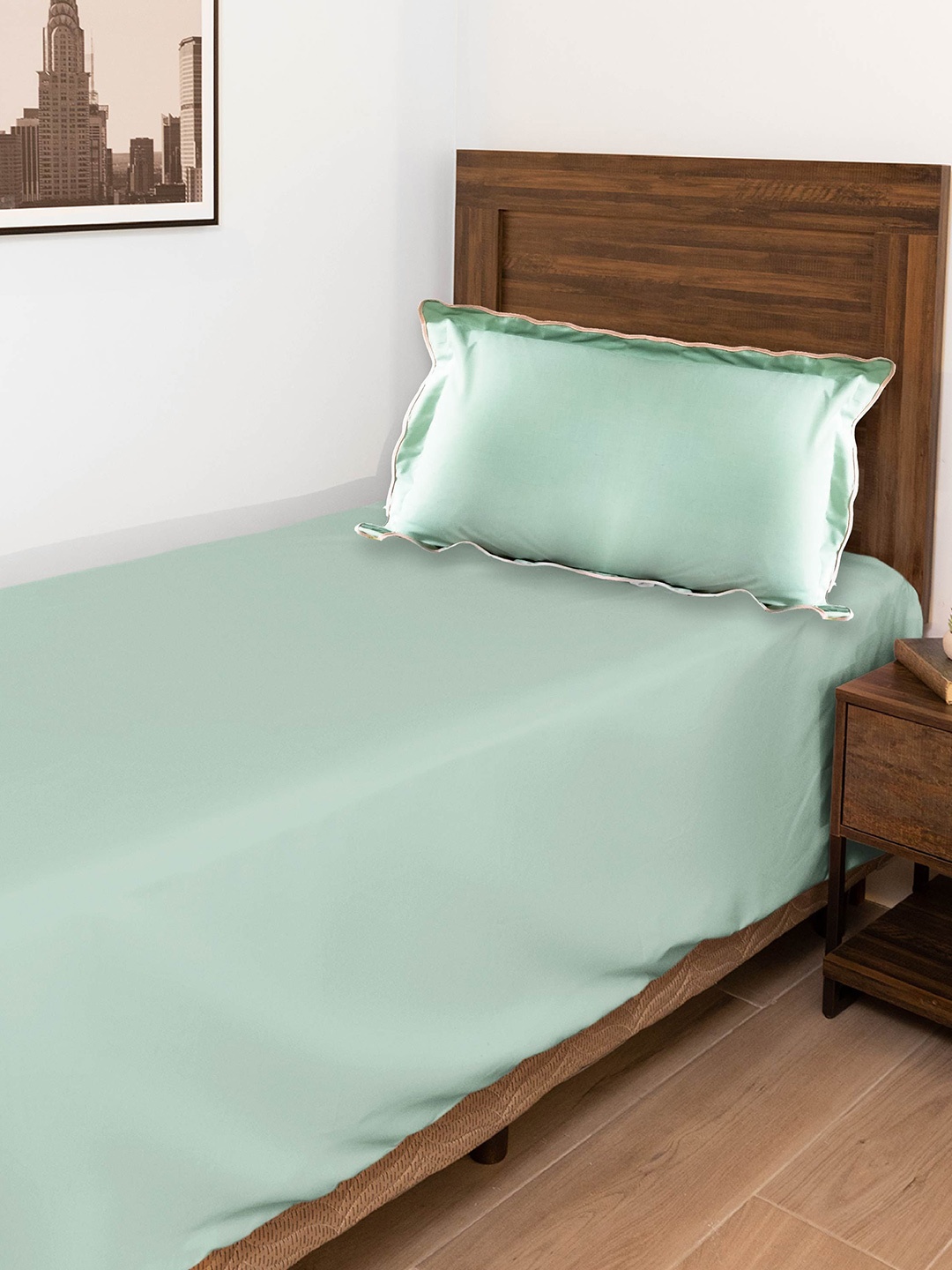 

10club Green Pure Cotton Single Bedsheet with 2 Pillow Covers 1.50 m x 2.20 m