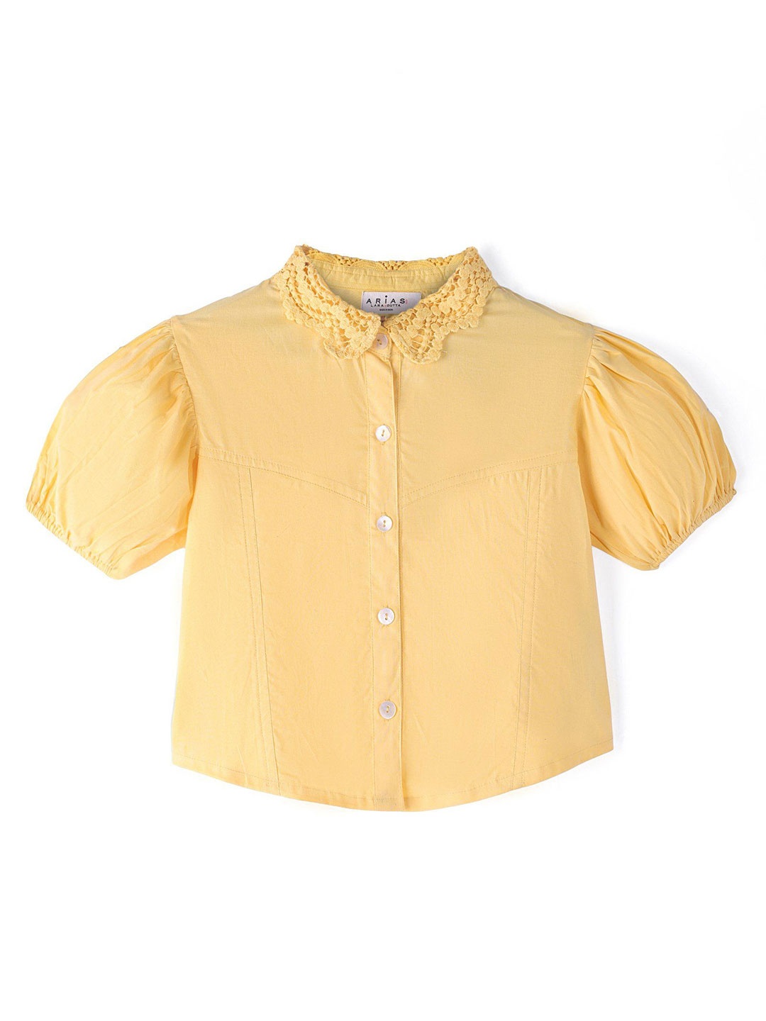 

ARIAS By LARA DUTTA Girls Puff Sleeve Cotton Top, Yellow