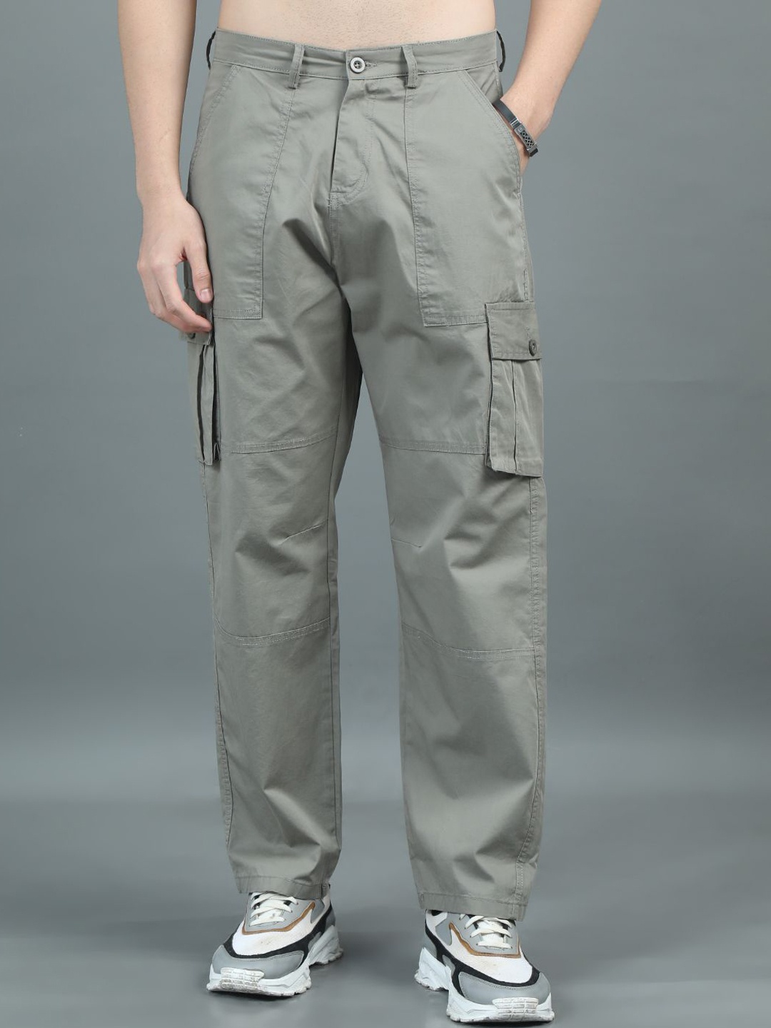 

PAUL STREET Men Relaxed Loose Fit Cargos Trousers, Taupe