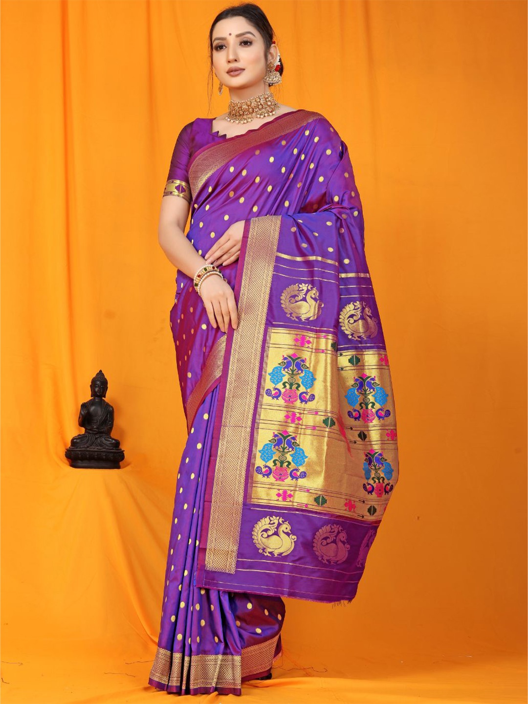 

Royal Rajgharana Saree Woven Design Zari Pure Silk Paithani Sarees, Purple