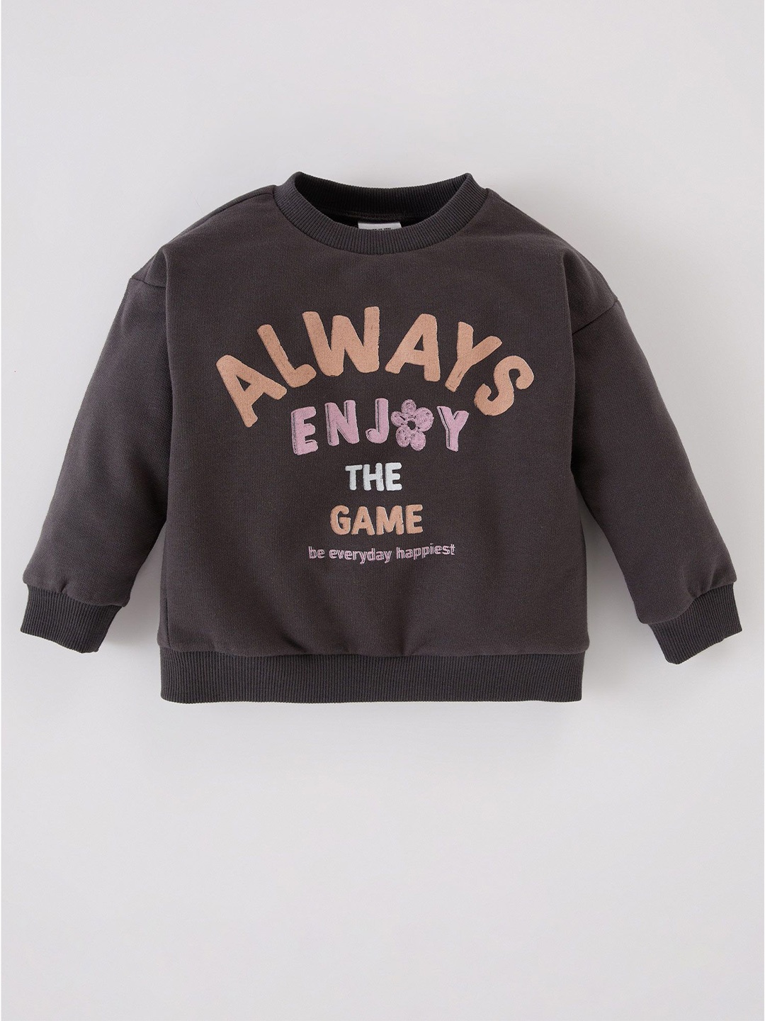 

DeFacto Girls Typography Printed Pullover, Charcoal
