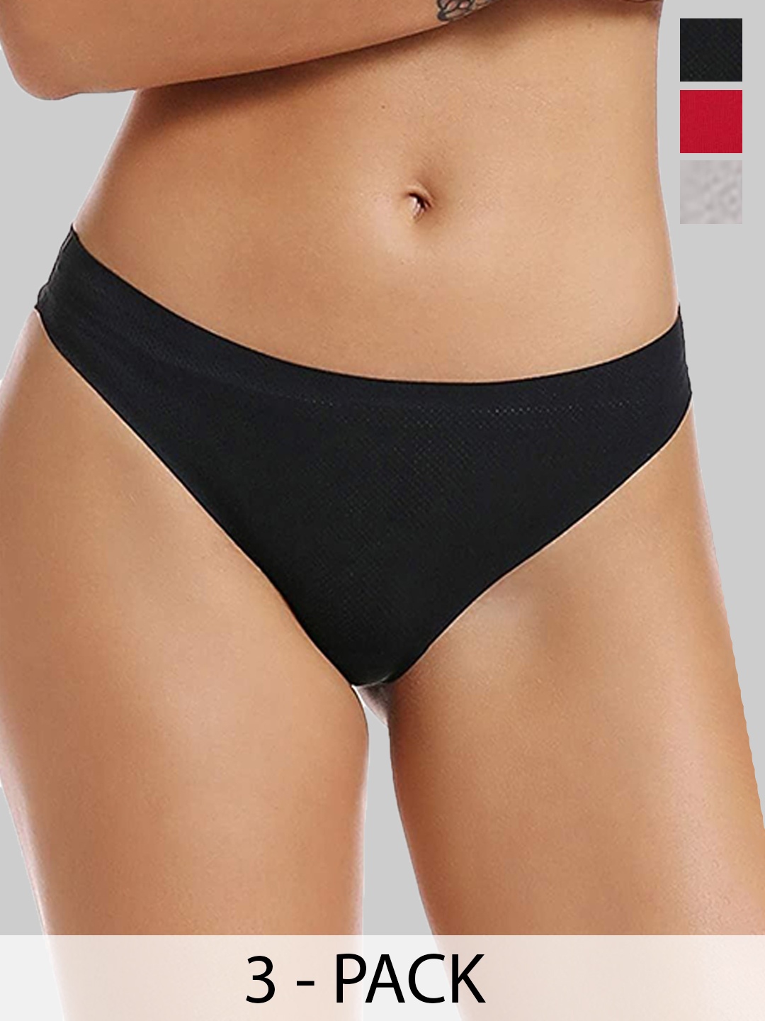 

YOU FOREVER Women Pack Of 3 Low-Rise Seamless Thong Briefs, Red