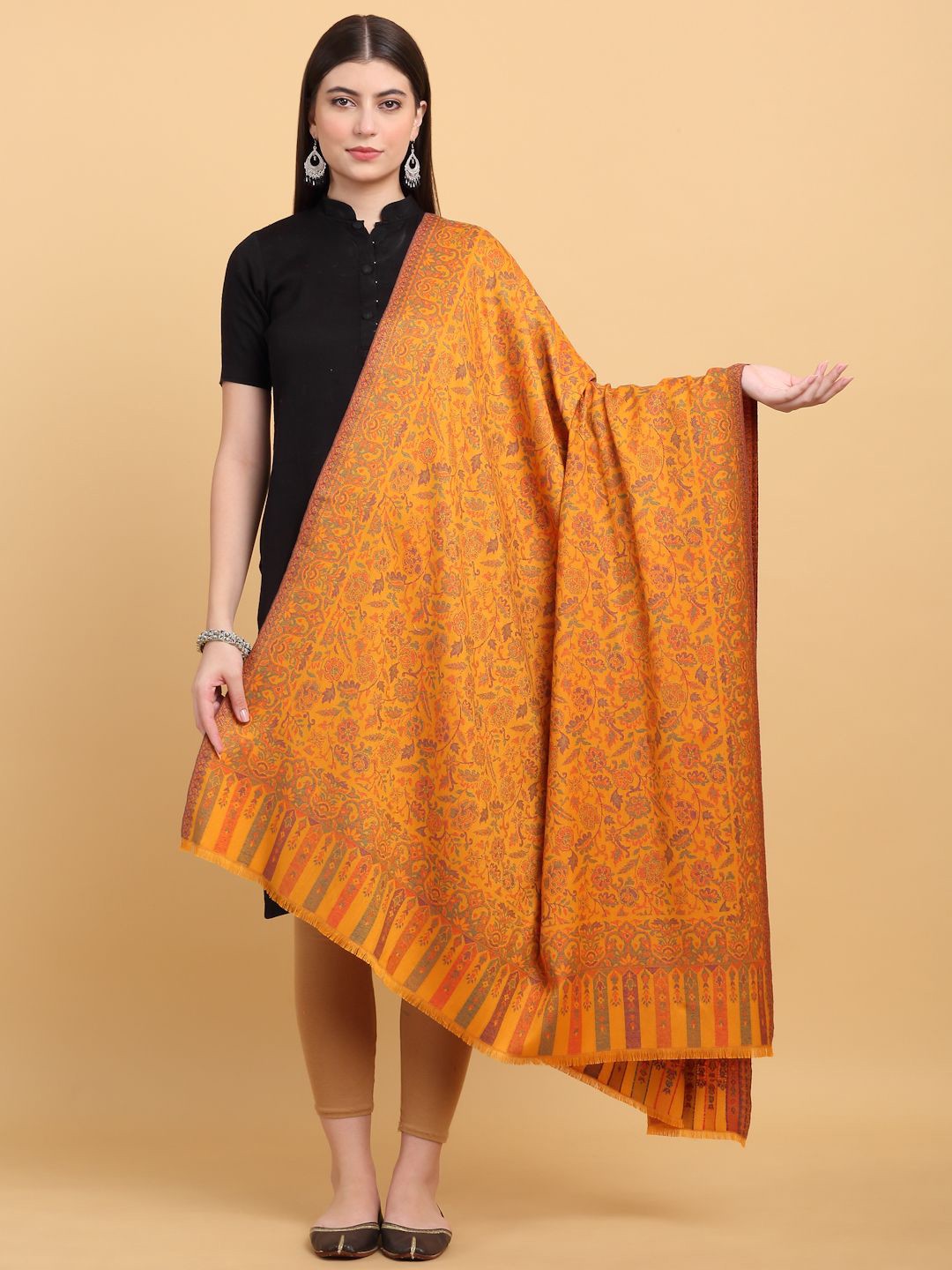 

KRAFT INDIA Women Floral Printed Shawl, Mustard