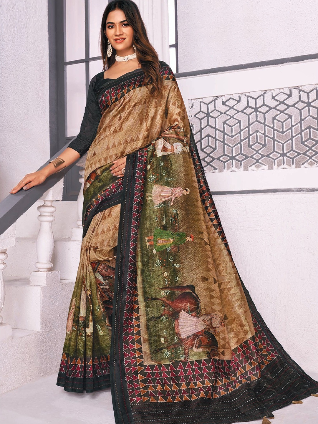 

MAHALASA Ethnic Motifs Kanjeevaram Saree, Beige