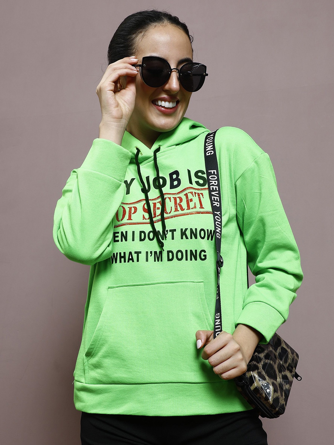 

Athena Women Printed Hooded Pullover Sweatshirt, Green