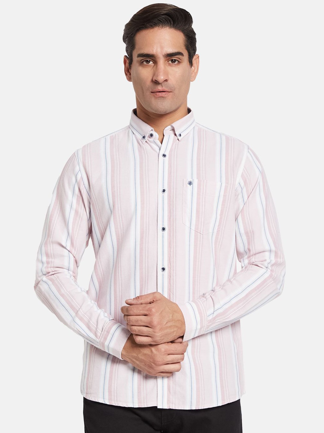 

METTLE Men Multi Stripes Striped Casual Shirt, Pink