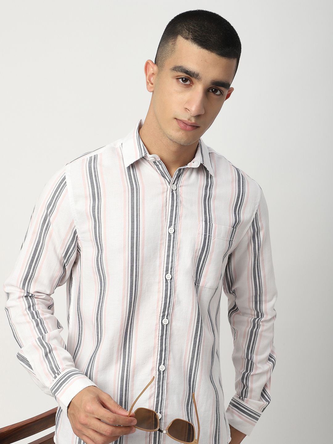 

R&B Men Opaque Striped Casual Shirt, Blue