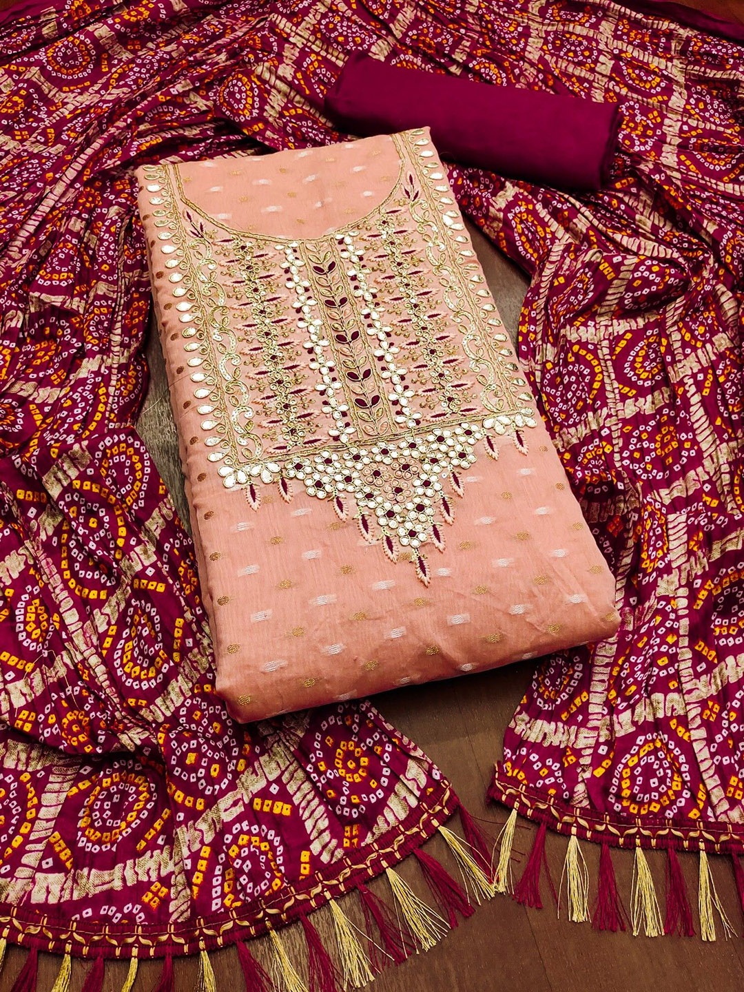 

ZEEPKART Unstitched Dress Material, Orange