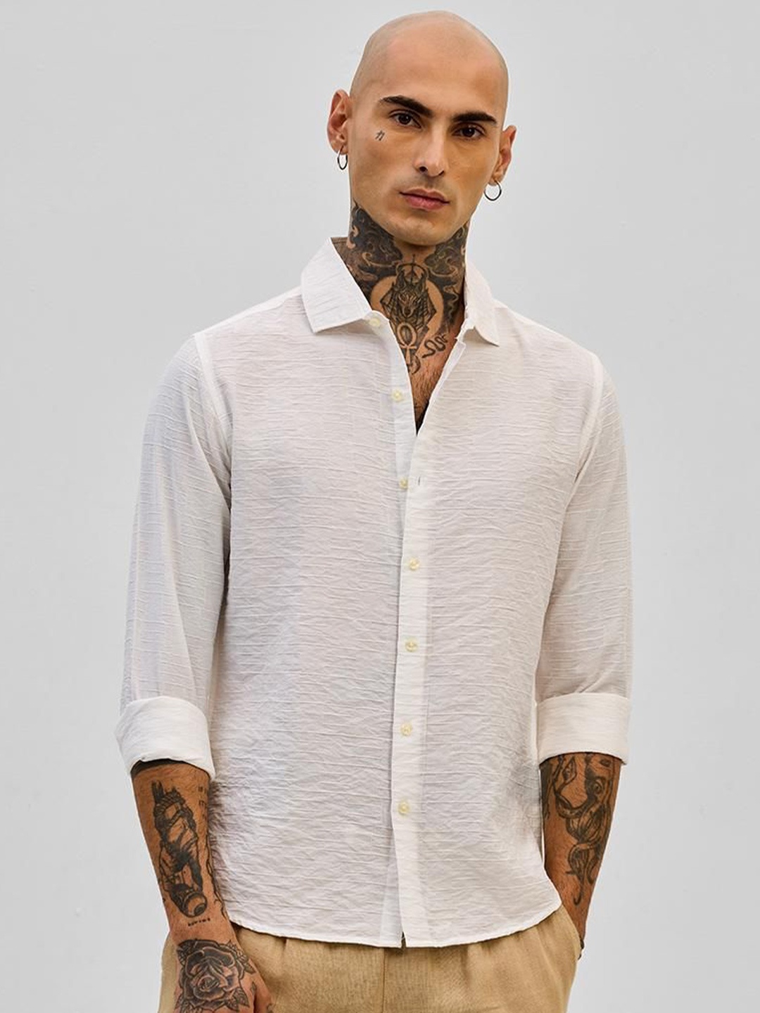 

Snitch Men Smart Slim Fit Opaque Casual Shirt, White