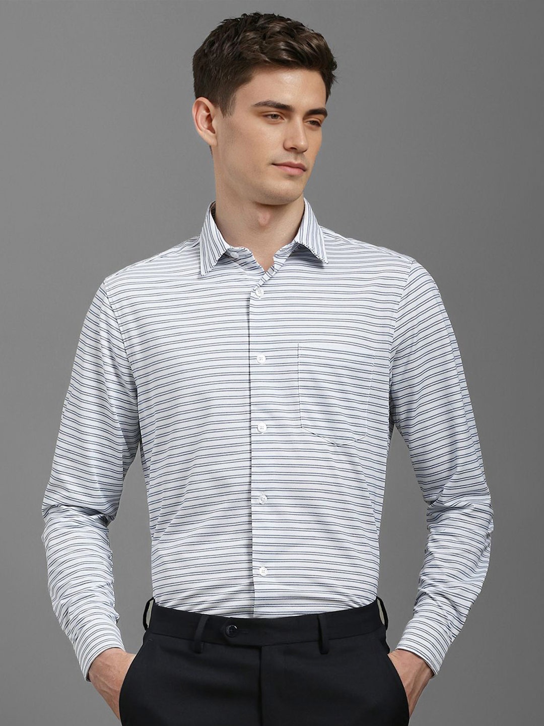 

Louis Philippe Men Slim Fit Horizontal Stripes Opaque Striped Formal Shirt, White