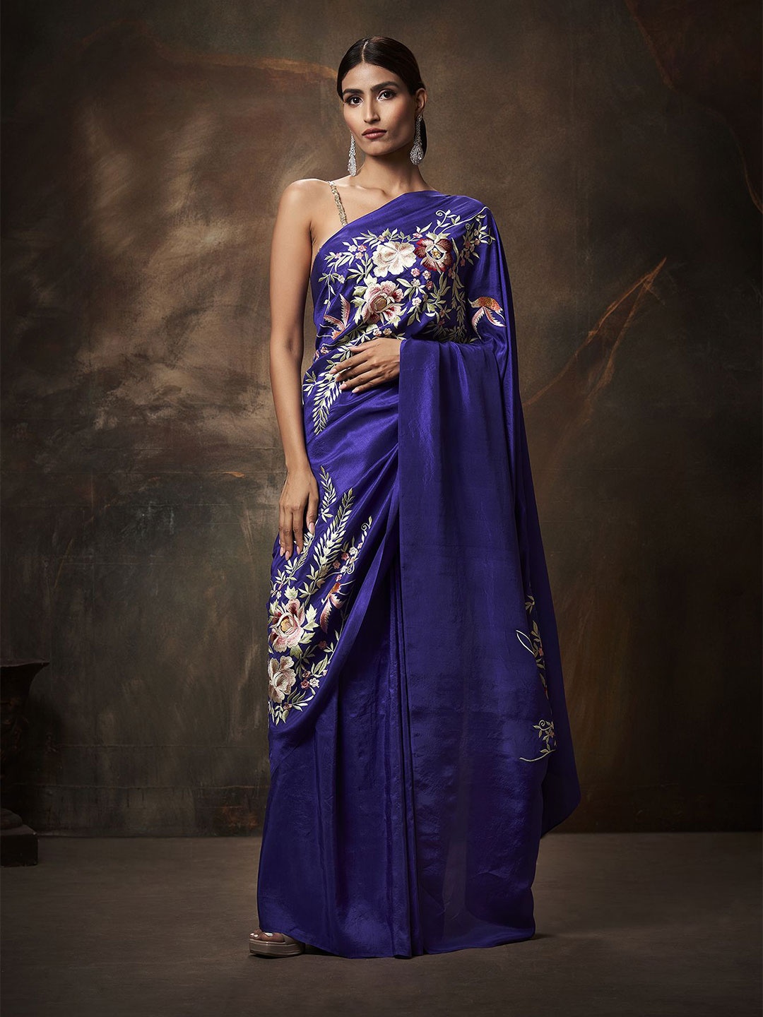 

House of Deepthi Floral Zari Pure Silk Saree, Blue