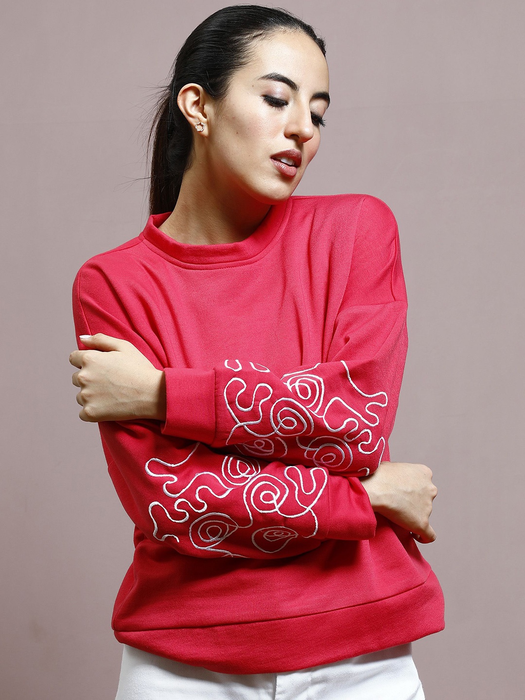 

Athena Women Embroidered Sweatshirt, Fuchsia