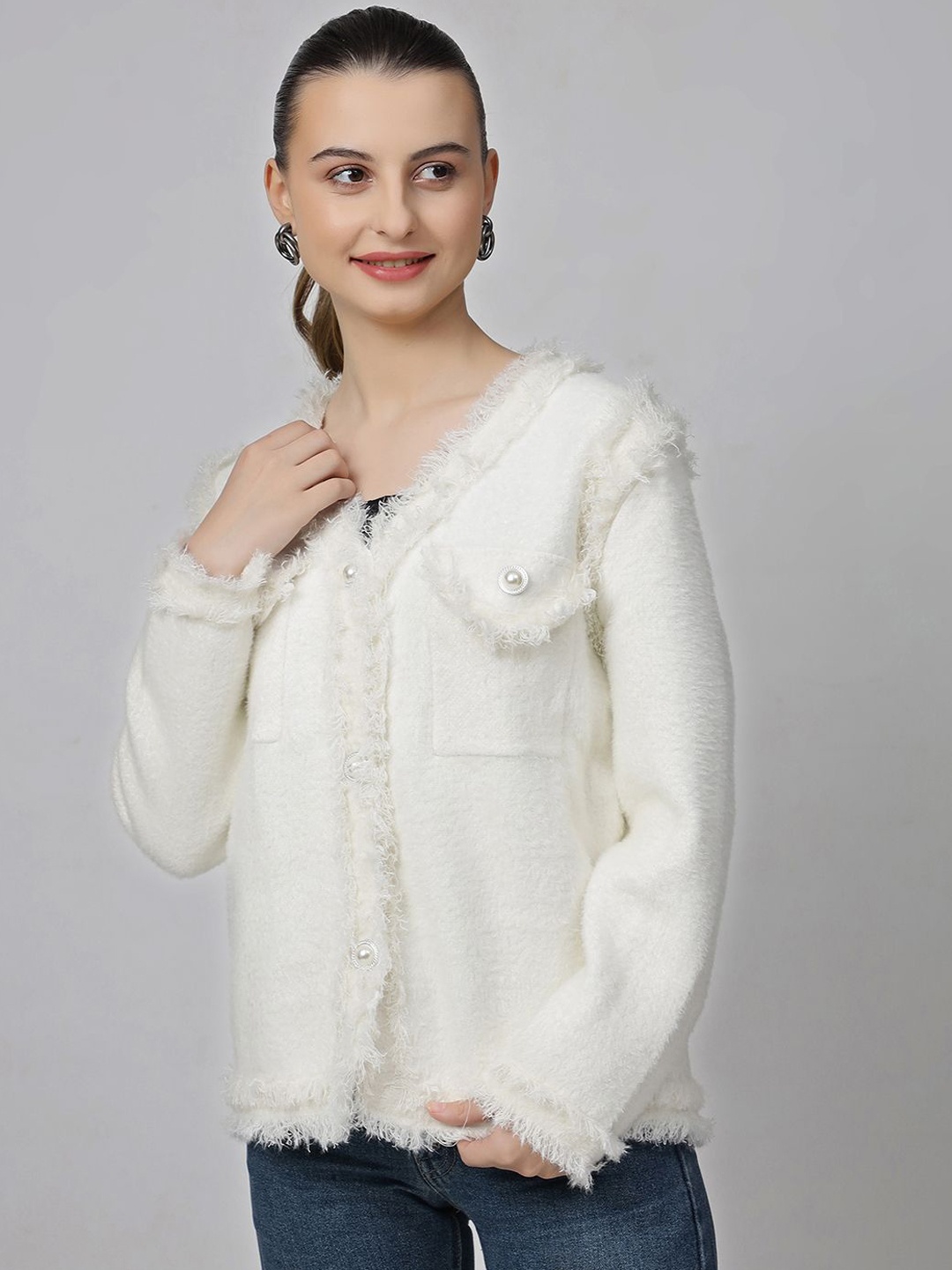 

The Roadster Lifestyle Co Self Design Long Sleeve Woolen Overcoat, Off white