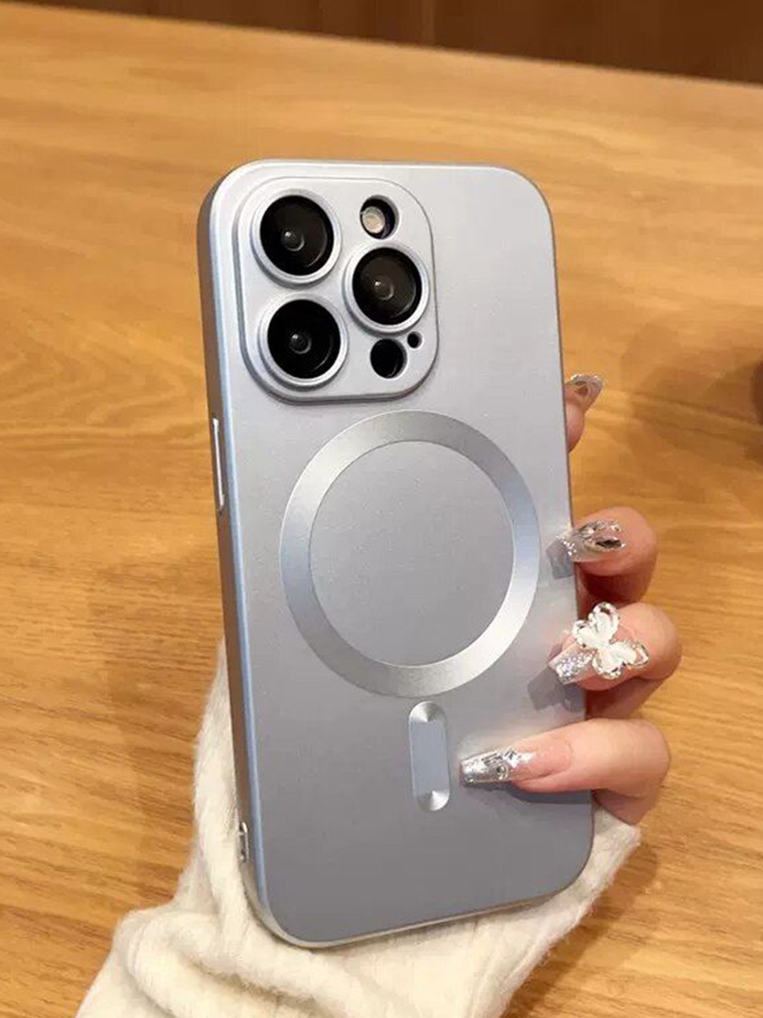 

Luxury Kase Solid Printed iPhone 14 Pro Back Case Mobile Accessories, Silver