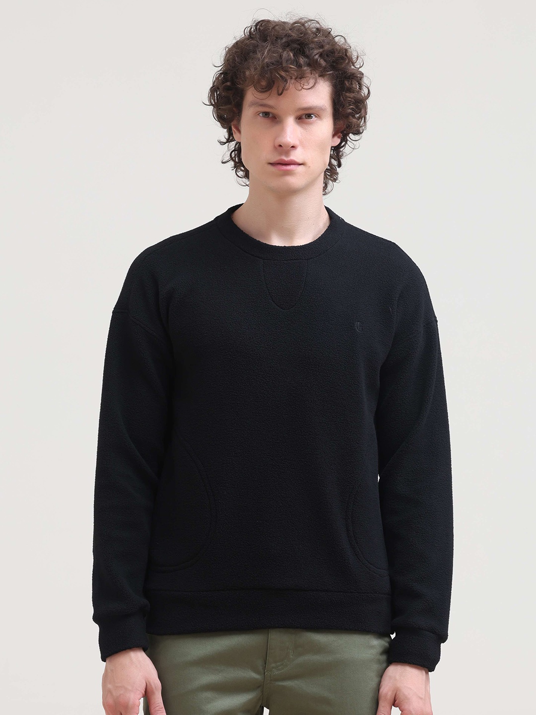 

Grit and Flair Men Round Neck Cotton Sweatshirt, Black