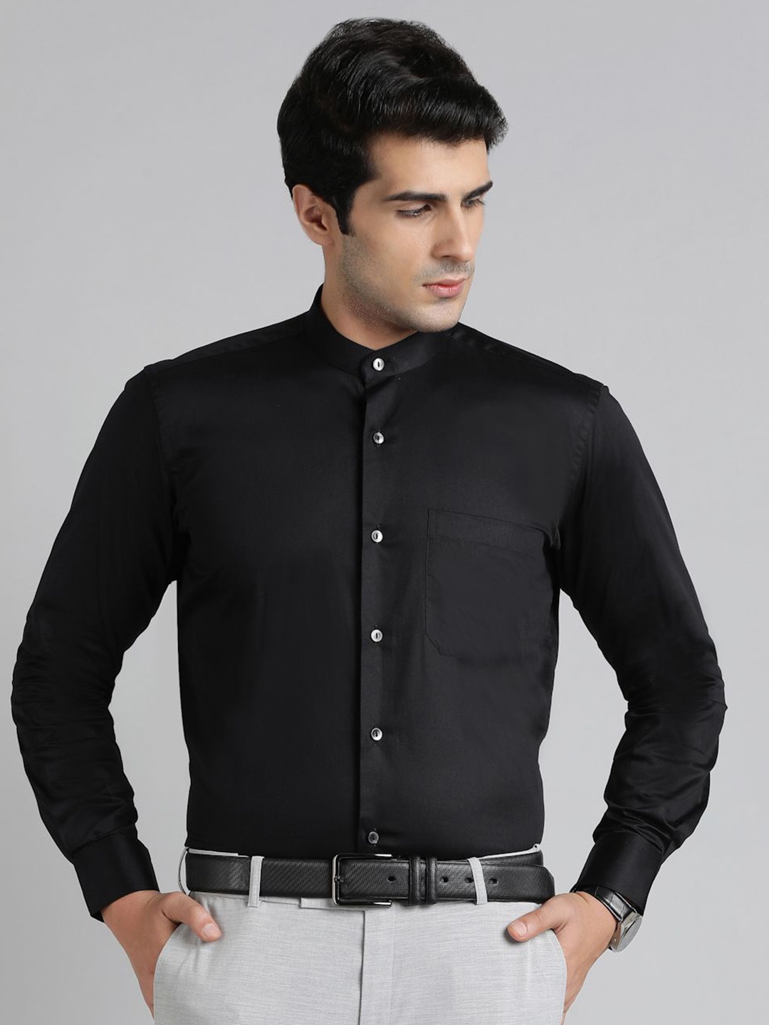 

METAL Men Slim Fit Opaque Formal Shirt, Black