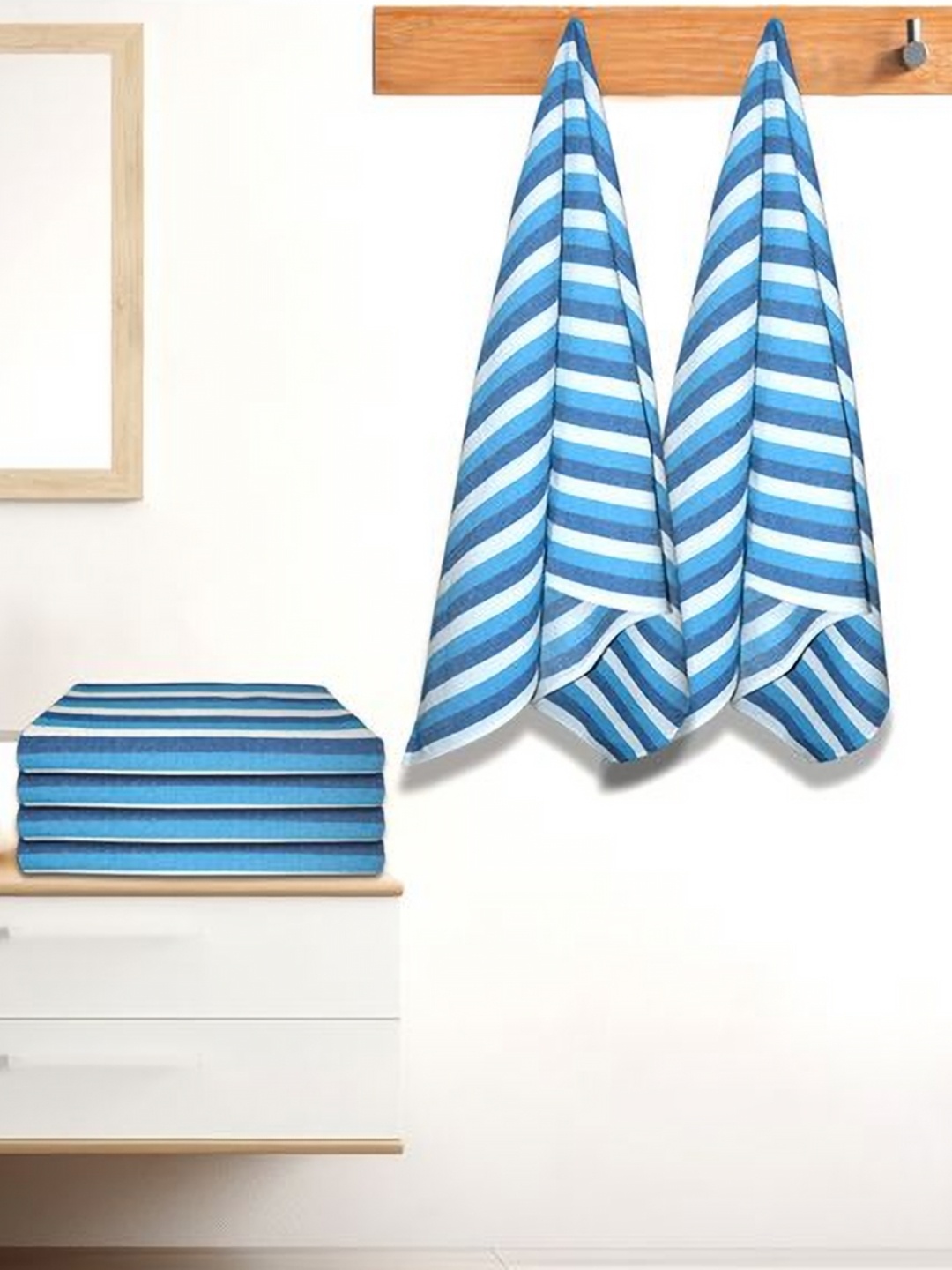 

Aura Blue & White 5 Striped Cotton 210 GSM Bath Towel