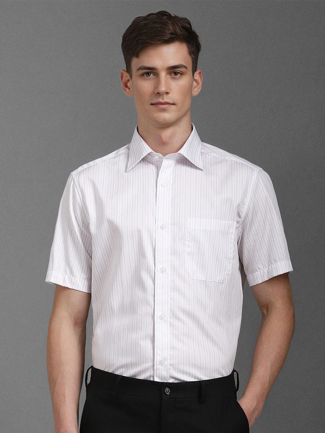 

Louis Philippe Men Classic Opaque Striped Formal Shirt, White