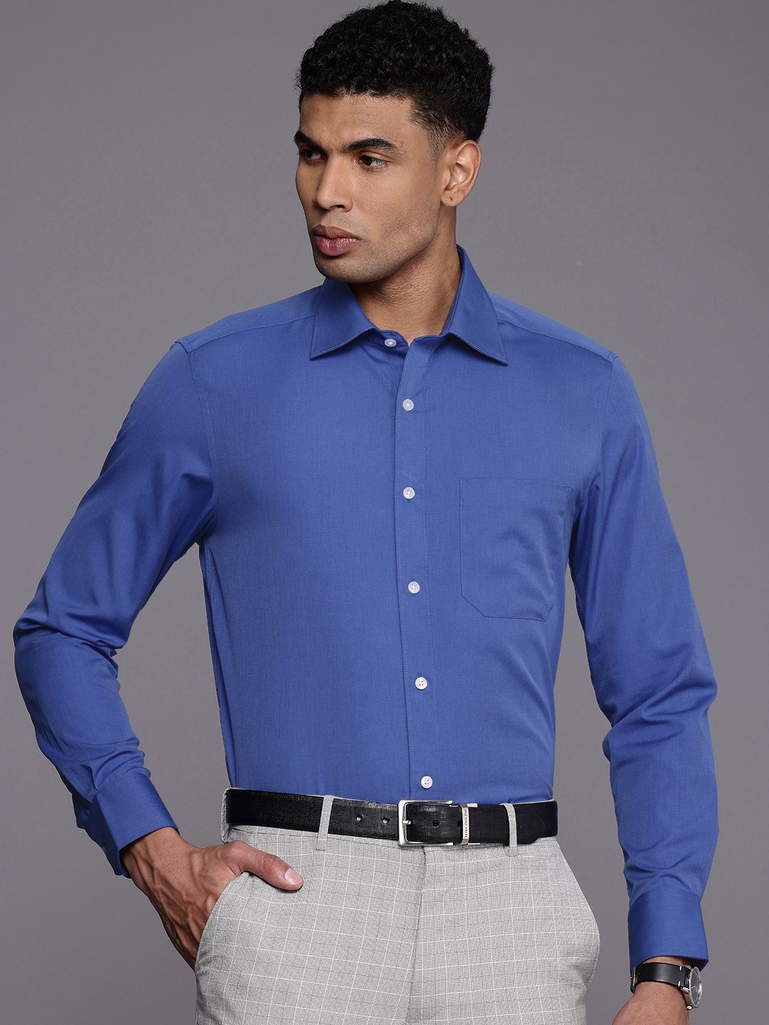 

Louis Philippe Pure Cotton Classic Fit Opaque Formal Shirt, Blue