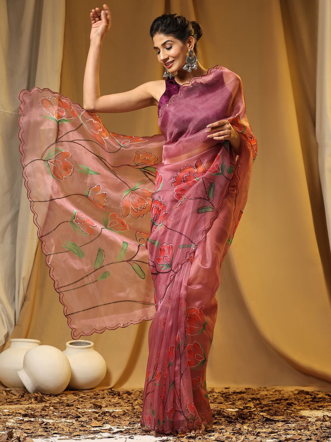 

Anouk Floral Printed Sequinned Saree, Purple