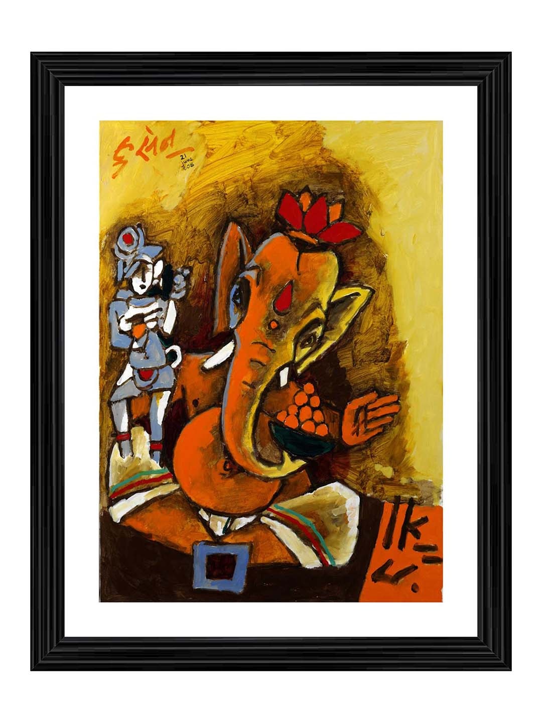 

Adventures India Yellow & Orange Wooden Religious Wall Painting