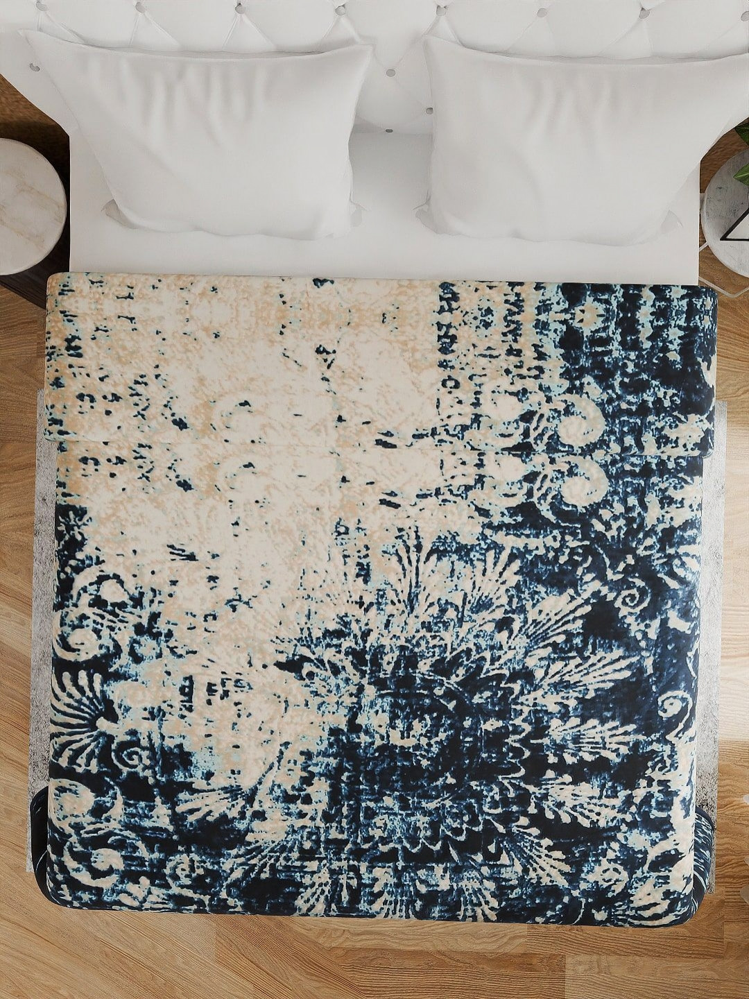 

Aura Beige & Blue Ethnic Motifs Mink Heavy Winter Double Bed Blanket