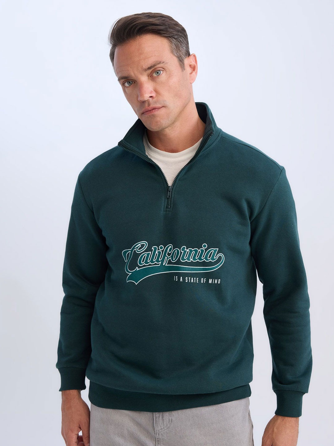 

DeFacto Men Typography Printed Pullover, Teal