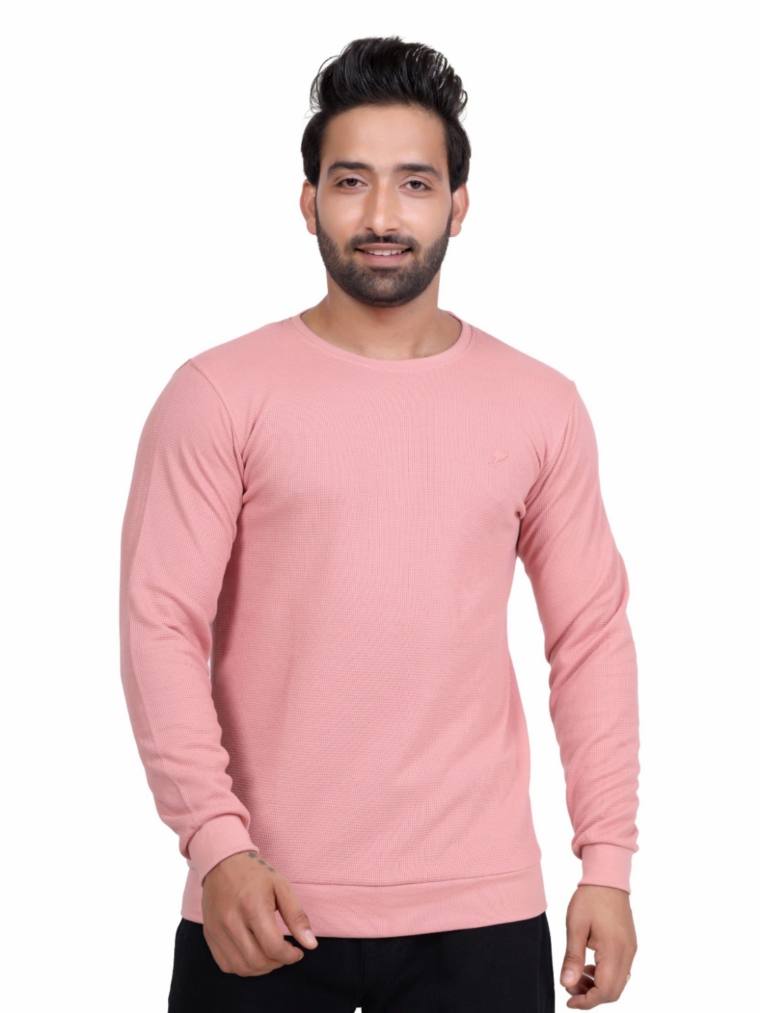 

JOE POLLEN Men Brand Logo Raw Edge T-shirt, Peach