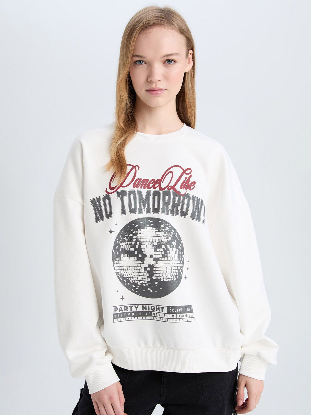 

DeFacto Women Cable Knit Printed Pullover, White