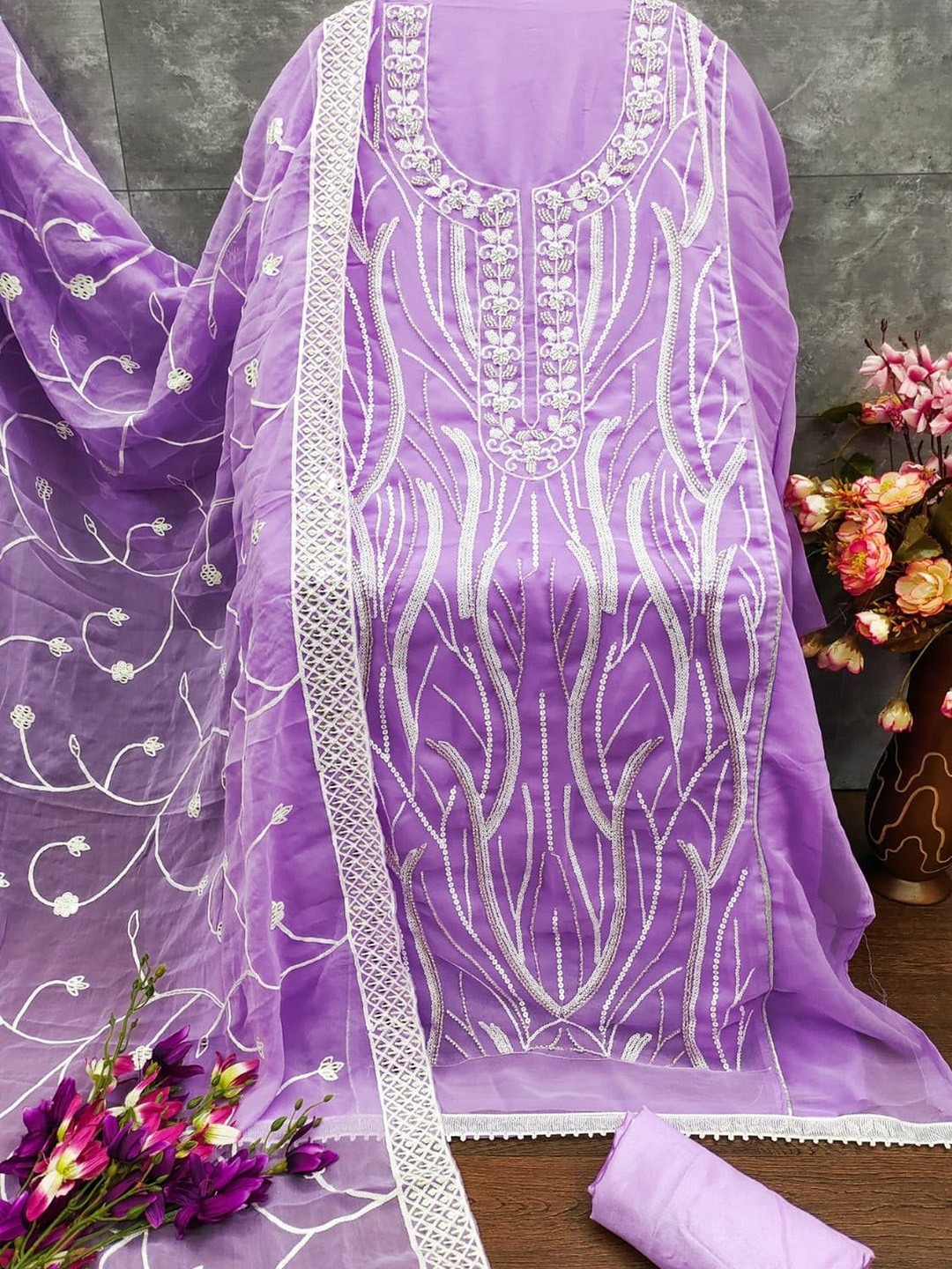 

ZEEPKART Silk Georgette Unstitched Dress Material, Purple