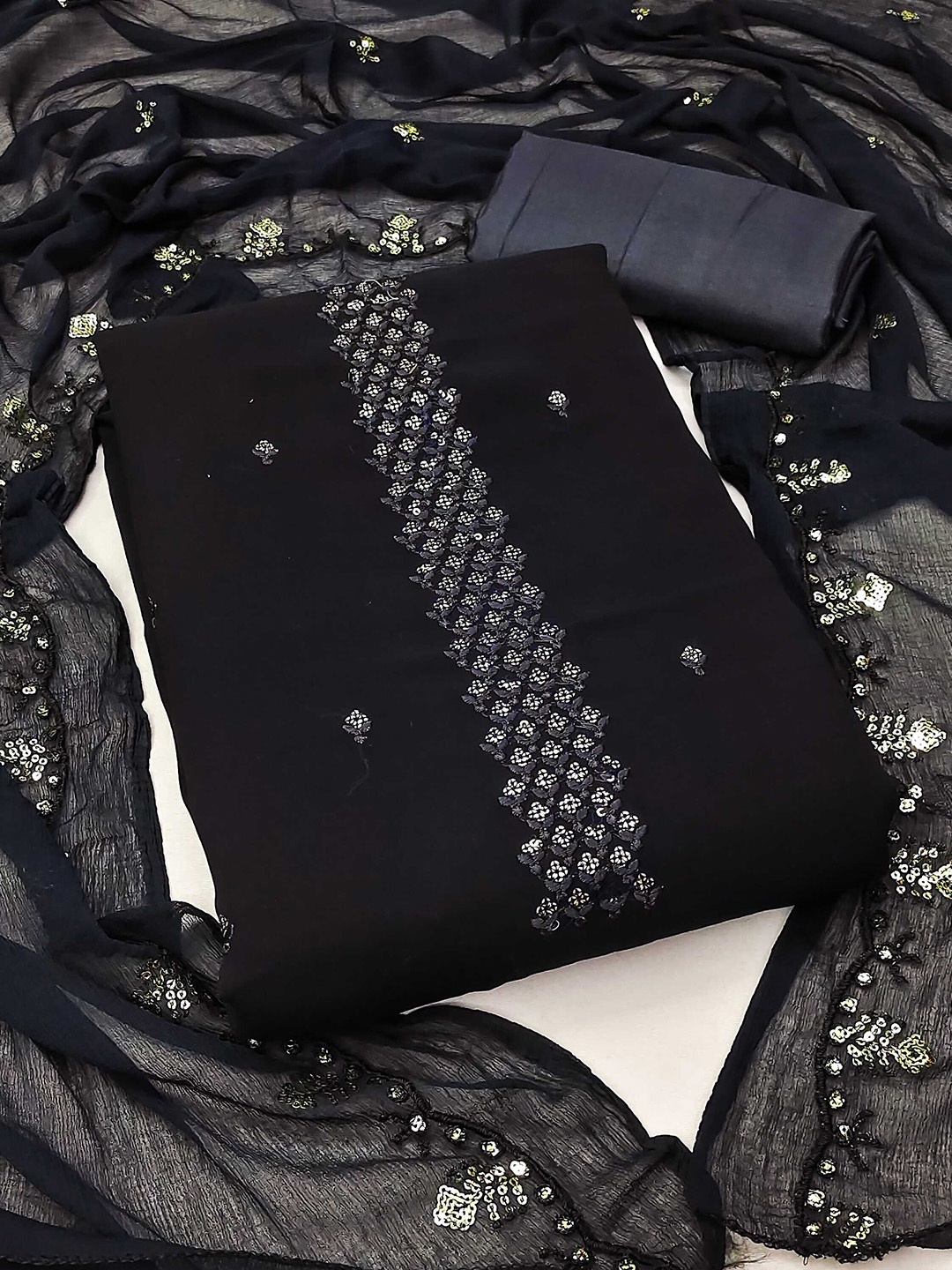 

KALINI Embroidered Silk Georgette Unstitched Dress Material, Black