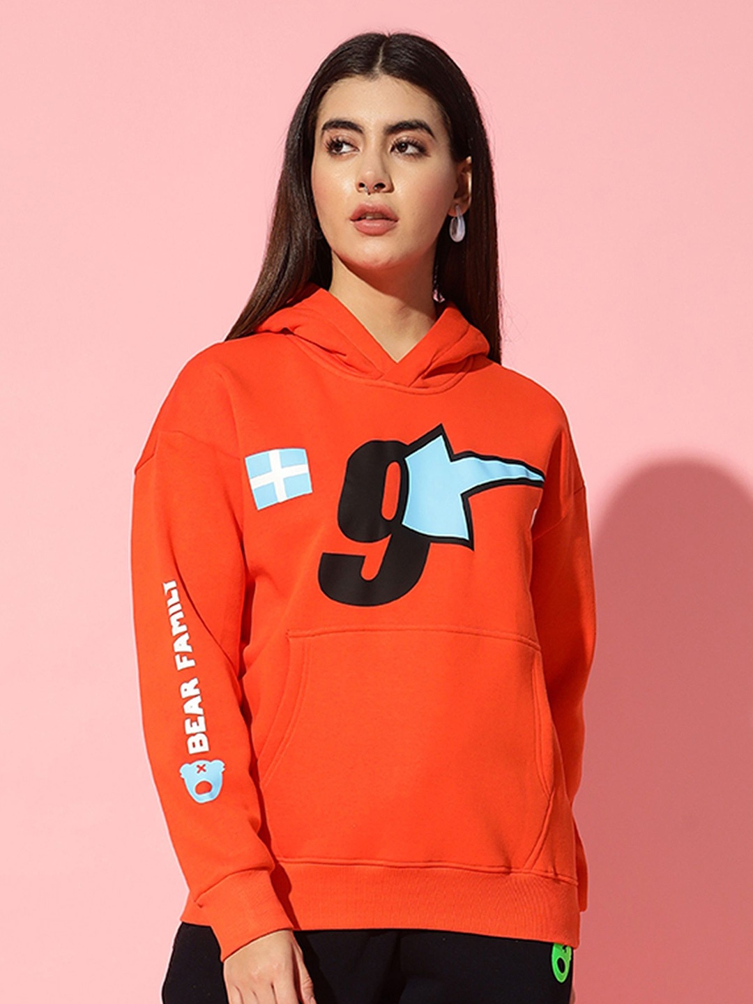 

GRIFFEL Women Printed Hooded Sweatshirt, Orange