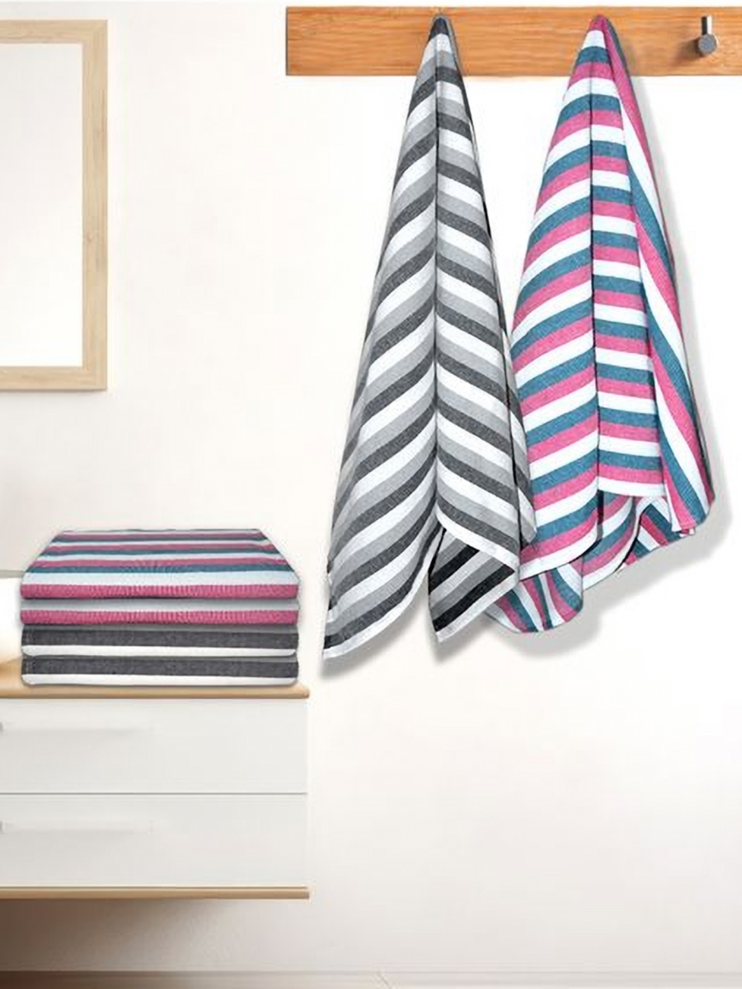 

Aura Pink & White 5 Striped Cotton 210 GSM Bath Towel