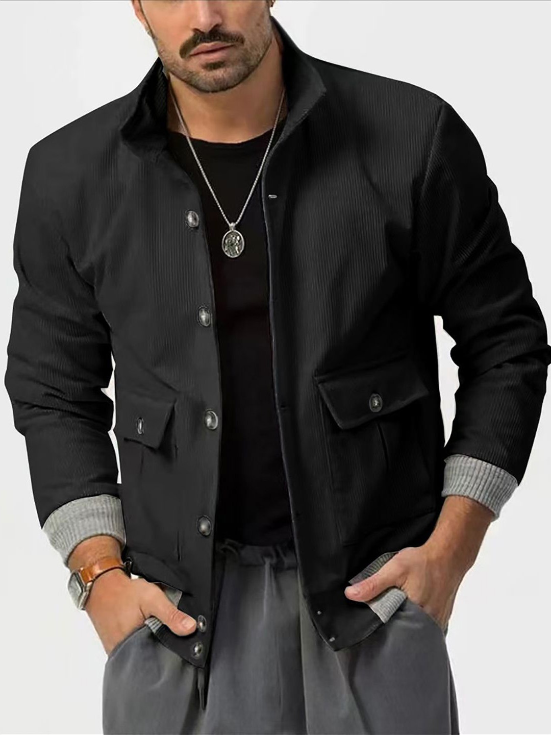 

StyleCast x Revolte Men Open Front Jacket, Black