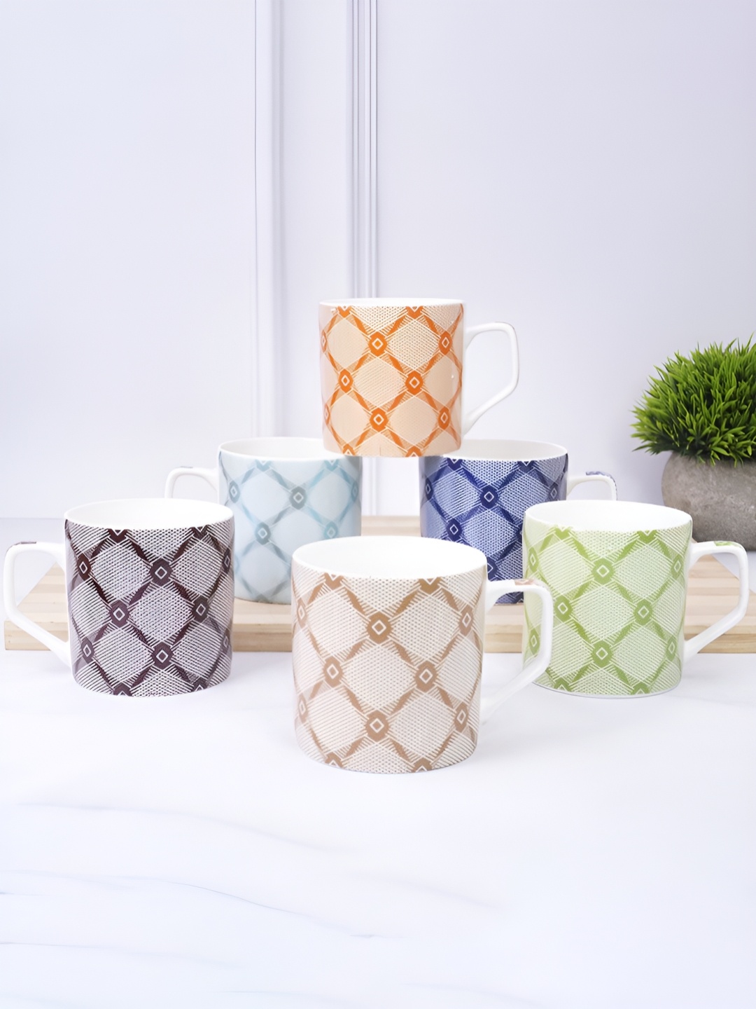 

UPC Set of 6 Printed Premium Lightweight Fine Bone China Ceramic Tea/Coffee Cups, Green