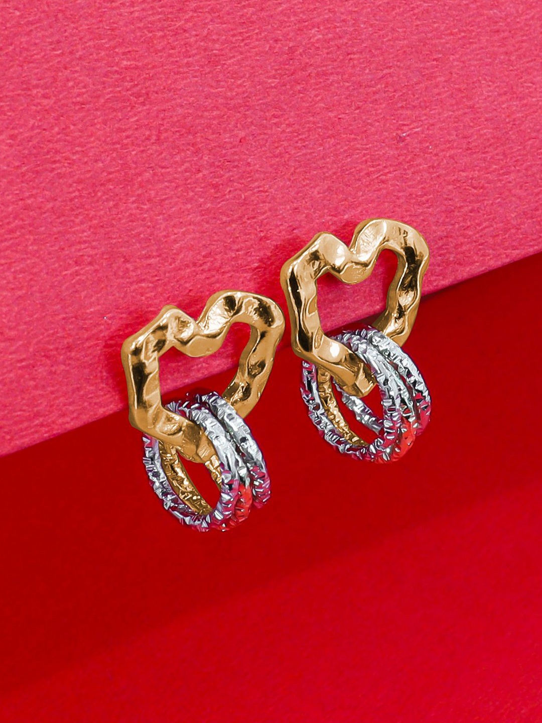 

KRENOZ Heart Shaped Studs Earrings, Gold