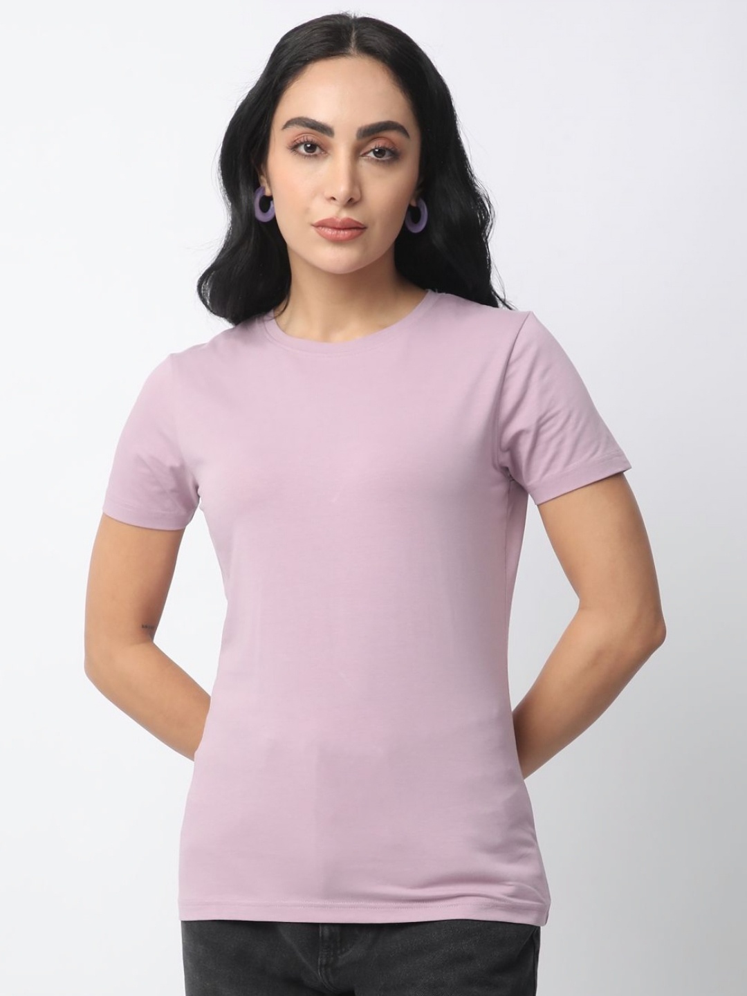 

R&B Women Extended Sleeves Raw Edge T-shirt, Purple
