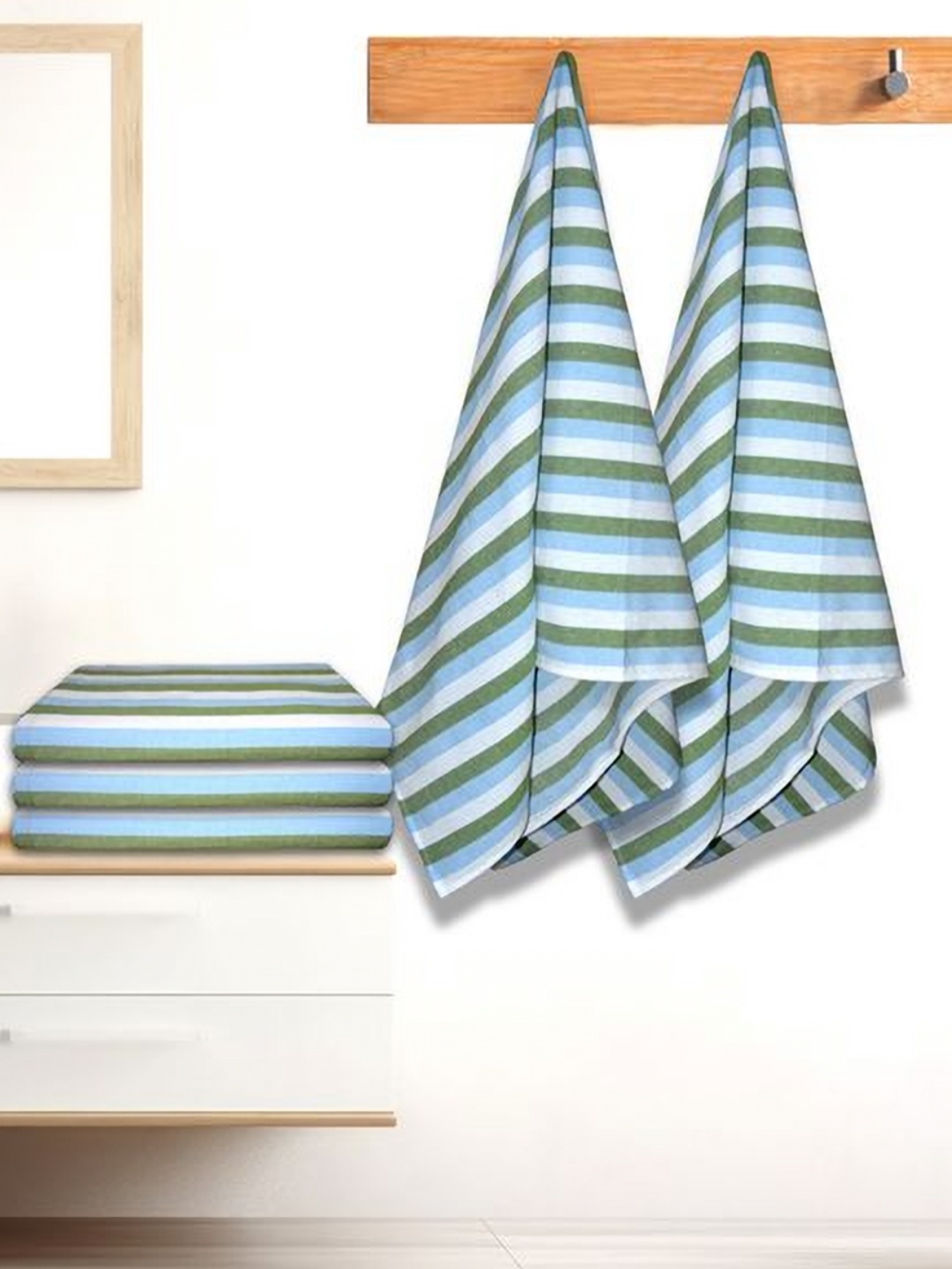 

Aura Green & White 5 Striped Cotton 210 GSM Bath Towel