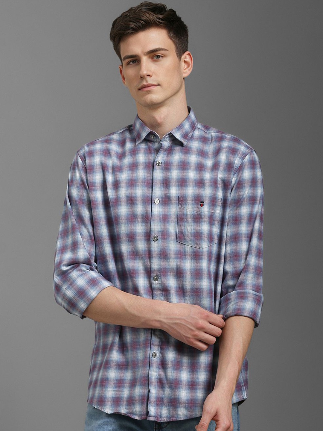 

Louis Philippe Sport Men Slim Fit Opaque Checked Casual Shirt, Grey