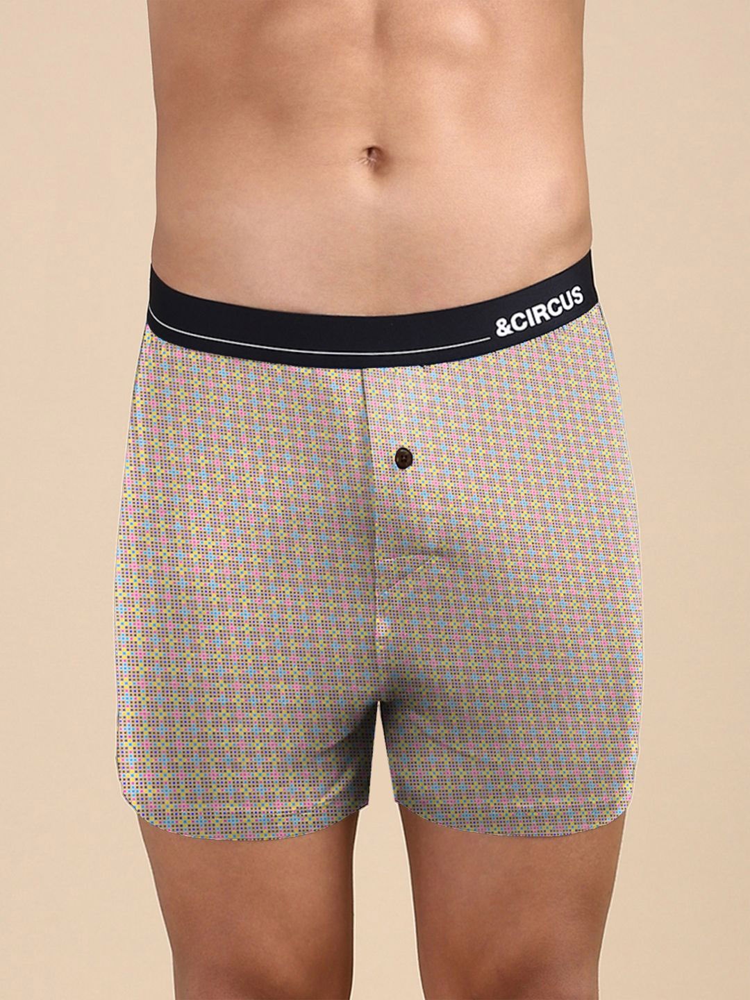 

&CIRCUS Men Printed Modal Boxer with Button Fly, Nude