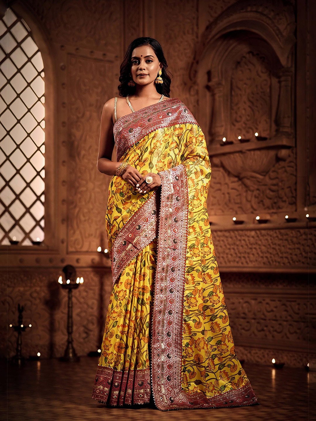 

House of Deepthi Woven Design Zari Silk Blend Tussar Saree, Yellow