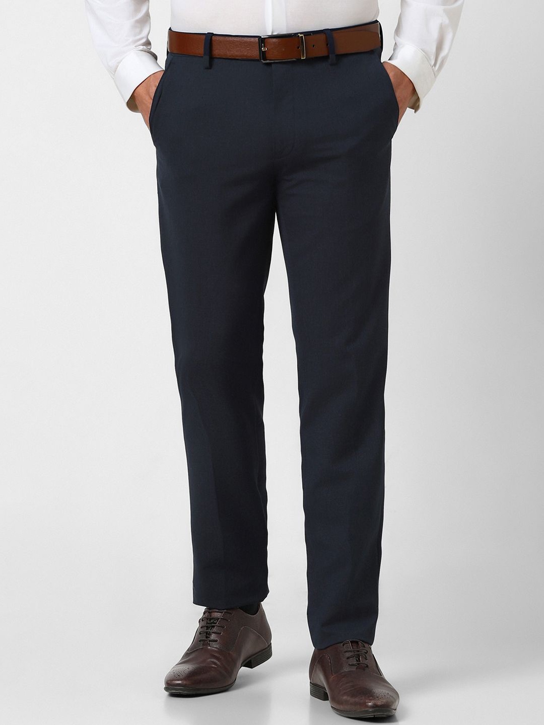 

Van Heusen Men Checked Slim Fit Trousers, Navy blue