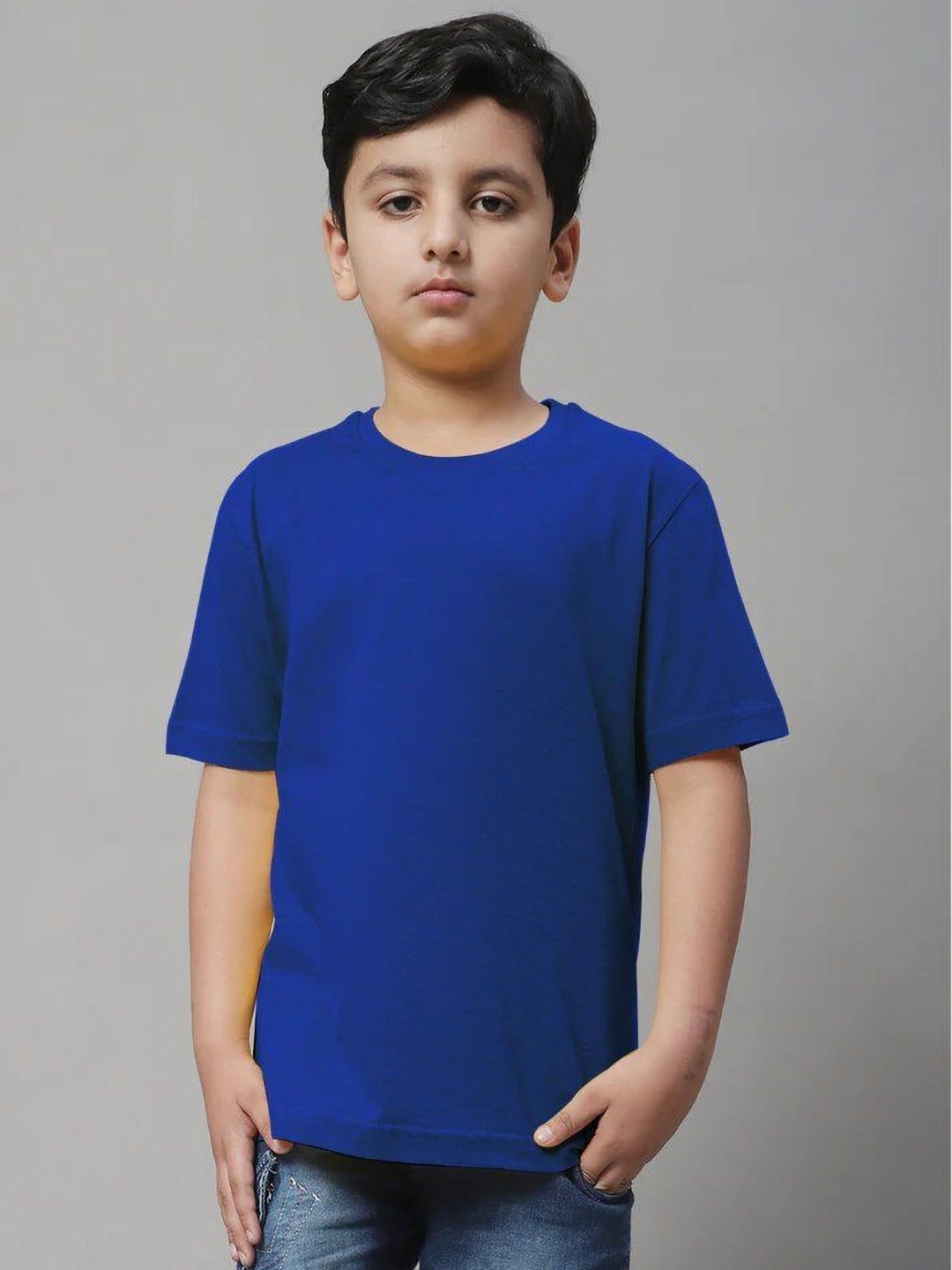

Baba & Baby Kids Drop-Shoulder Sleeves Raw Edge T-shirt, Blue